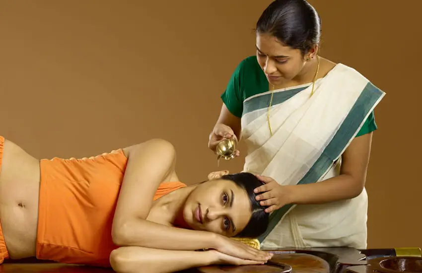 Karnapoorana ear oiling therapy – warm medicated oil for the ears at Herbal Hills Center, Mumbai