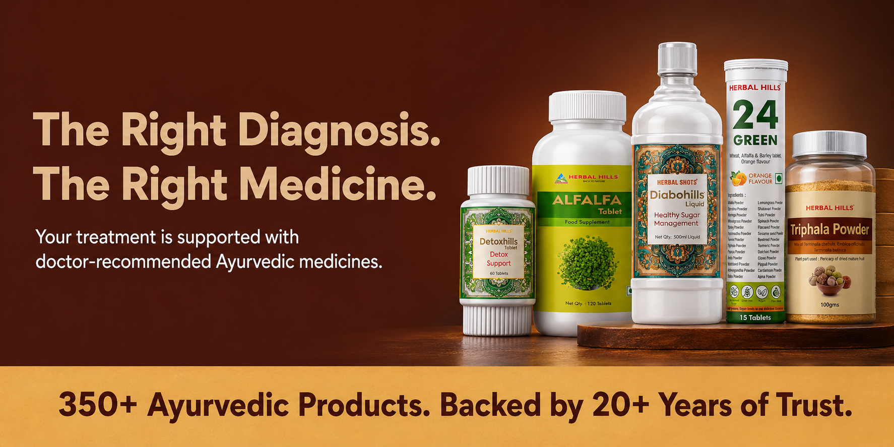 350+ own-manufactured Ayurvedic products backed by 20+ years of trust, Herbal Hills