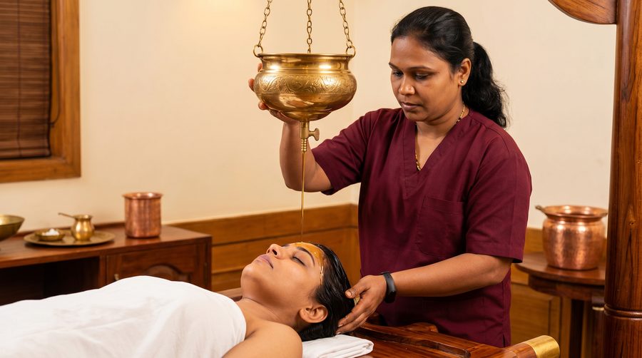 Shirodhara therapy at Herbal Hills Wellness Center, Mumbai