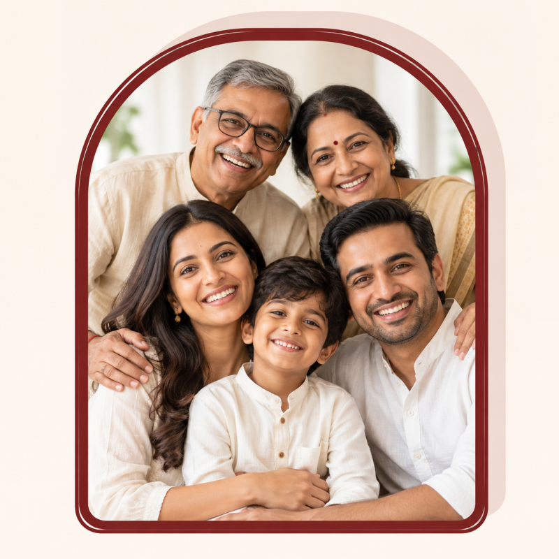 Family Wellness Package - multi-generational family Family wellness package at Herbal Hills: a multi-generational Indian family smiling together