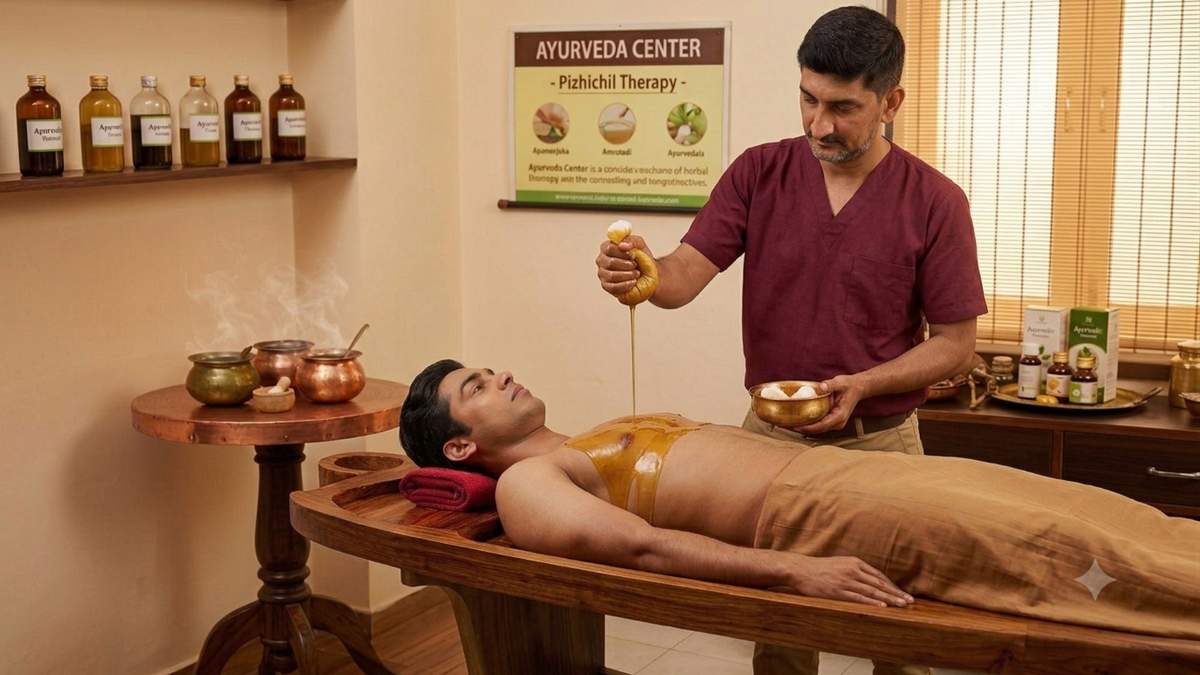 Pizhichil treatment – Ayurvedic warm oil bath at Herbal Hills Wellness Center, Mumbai