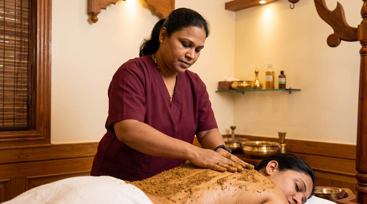 Udvartana treatment Mumbai – herbal powder body scrub at Herbal Hills Wellness Center